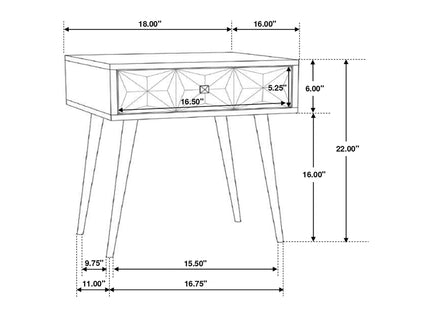Gibson - Coffee 1 Drawer Rectangular Side Table With Angled Legs - Coffee