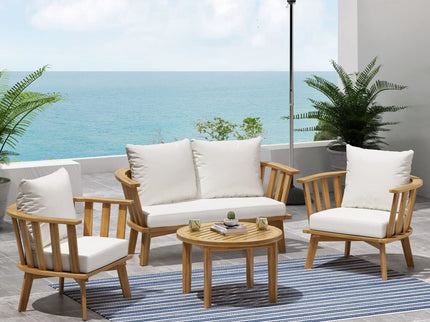 Patio Furniture Set, Outdoor Acacia Wood Patio Club Chair With Table