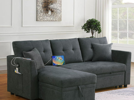 Sectional Sofa Bed L Shaped Sofa Couch Bed With USB Port, Reversible Chaise With Storage