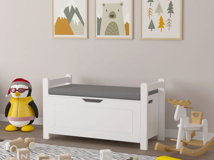 Kids Toy Box Chest Storage Cabinet With Cushion Seat Bench Flip Top Lid Safety Hinge - White