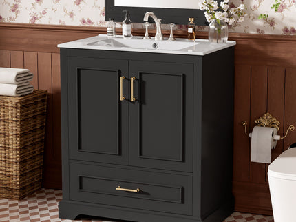 Bathroom Vanity With Sink, 1 Divided Drawer And 2 Soft Close Doors With Double Shelf