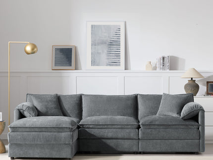 Modular Sectional With Deep And Wide Seat, Cloud Couch Set With Double Cushions Sofa With Movable Ottoman