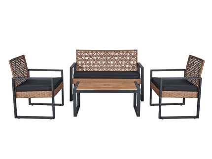 4 Piece Patio Furniture Set With Acacia Wood Table Top And Cushions