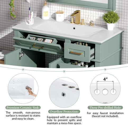 Modern Bathroom Vanity With Sink, Soft Close Doors, 4 Storage Drawers