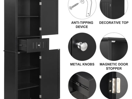 Tall Freestanding Bathroom Storage Cabinet With Drawer And Adjustable Shelf