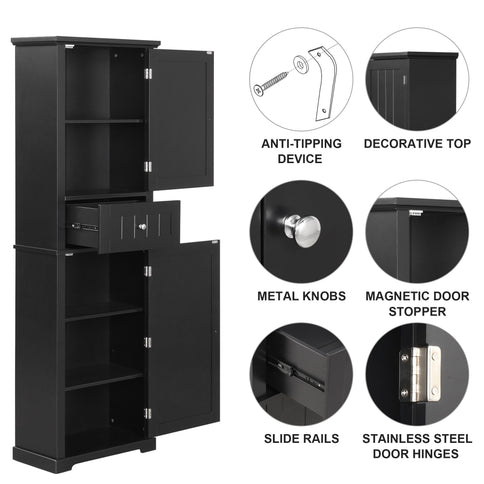 Tall Freestanding Bathroom Storage Cabinet With Drawer And Adjustable Shelf