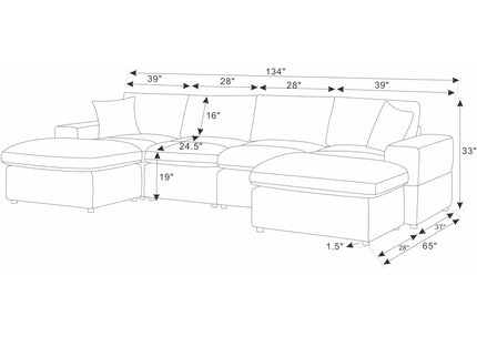 Upholstered Symmetrical Modular Sectional With 6 Seating
