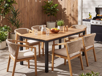 7 Piece Outdoor Dining Set With Table And 6 Chairs - Beige / Brown Mix / Light Teak / Teak
