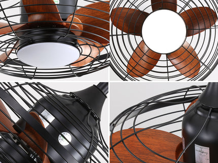 Outdoor Ceiling Fan With DC Motor And LED Light, Blades, Reversible For Patios - Black