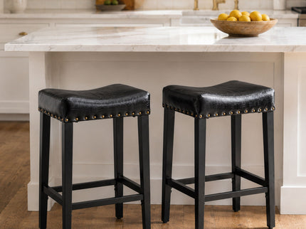 Bar Stool With Brass Nailhead Trim (Set of 2) - Black