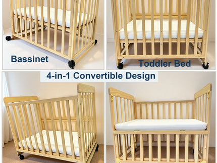 Portable Bedside Bassinet With 3 Adjustable Heights, Mini Crib For Newborns - Natural Wood