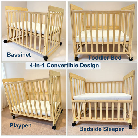 Portable Bedside Bassinet With 3 Adjustable Heights, Mini Crib For Newborns - Natural Wood