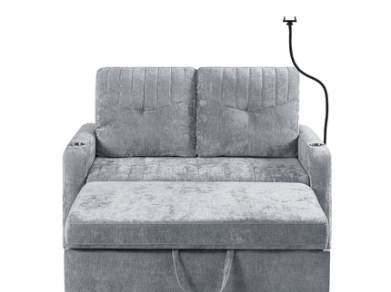Modern Loveseat Pull Out Sofa Bed With Adjustable Backrest, Two Cup Holders, A Phone Holder, Three Charging Ports And Side Storage Pockets For Living Room