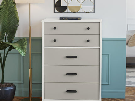 Valencia - 5 Drawer Dresser - White / Gray