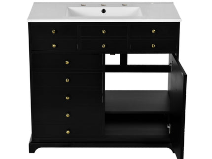 Retro Bathroom Vanity With Sink, Storage Cabinet, Freestanding With 2 Drawers & Soft-Closing Doors