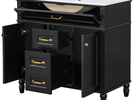 Bathroom Vanity With Sink, Flip-Out Top Drawer, Soft Close Doors, 2 Storage Drawers