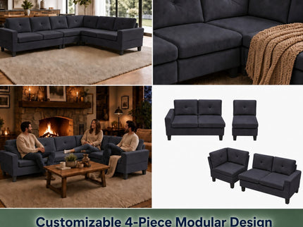 Modular L - Shaped Sectional Sofa 6 Seater 4 Piece Couch With Chaise