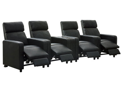Warren - 4 Seater Home Theater With Wedge Console Recliners - Black