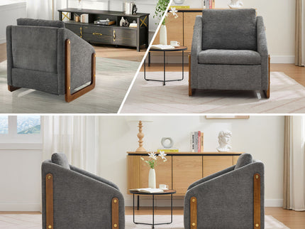 Modern Upholstered Armchair With Wooden Side Frame