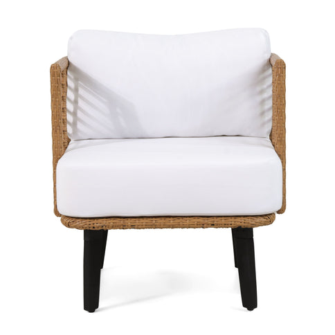 Outdoor Wicker Club Chair With Water Resistant Cushion - Brown
