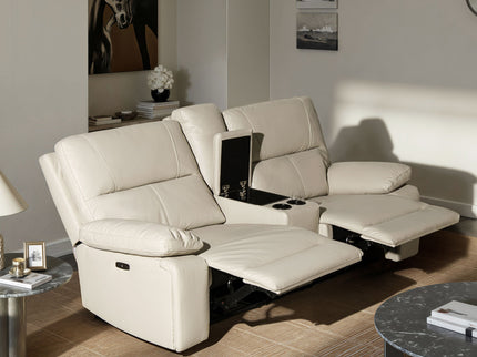Malibu - Modern Power Motion 3 Piece Reclining Loveseat Sofa With Cup Holders - Cream Taupe Beige