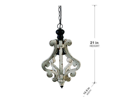 Farmhouse Chandeliar Distressed Pendant French Country Wood Chandelier For Living Room Foyer, Bulb Not Included - Antique Cream