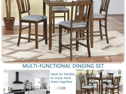 5 Pieces Dining Table Set, Counter Height Kitchen Table Set With Square Table And 4 Upholstered Chairs