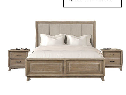 3 Piece Bedroom Set With Padded Headboard, 2 Nightstands