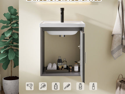 Floating Bathroom Vanity Combo, Wall Mounted Cabinet With Sink & Soft Close Doors For Small Bathrooms