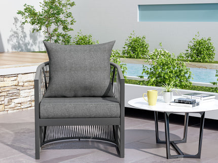 Modern Curved Aluminum Lounge Chair With Stylish Rope Weave Design And Cushioned Comfort For Outdoor