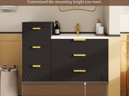 Wall Mounted Floating Cabinet With Double Drawer, Rectangular Sink