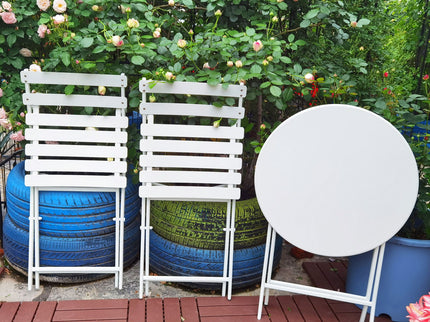 3 Piece Patio Bistro Set Of Foldable Round Table And Chairs