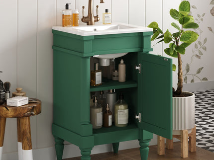 Bathroom Vanity With Sink, Compact Storage Cabinet With Door, Adjustable Shelf, Rectangular Style - Green