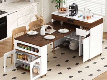 Extendable Dining Table With Folding Top, Rolling Kitchen Island With Drawers And Power Outlet