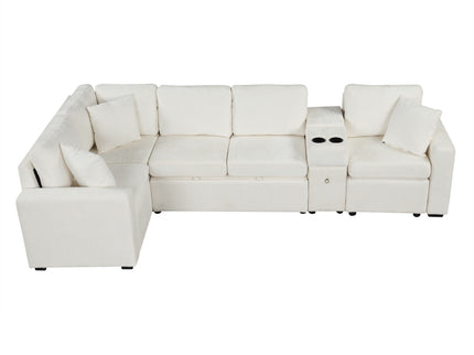 Modular L-Shaped Sectional Sofa Bed With Pull-Out Sleeper, Cup Holders, And Storage