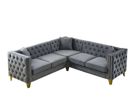 L-Shaped Corner Sofa, 5 Seater Sectional With Tufted Design