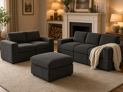Oversized Modular Sectional Sofa Set With Loveseat & Ottoman, 6 Piece Living Room Furniture - Dark Gray