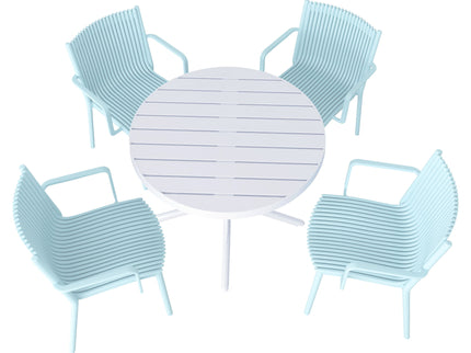 4 Modern Stackable Plastic Armchair Matched With Round Table