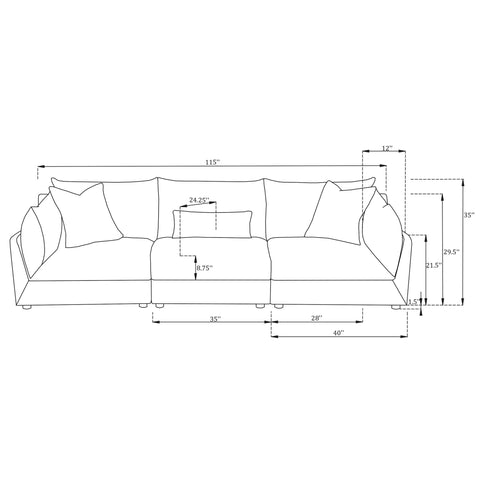 Tomasina - Modular Sofa With Cushions And Padded Arms - Black