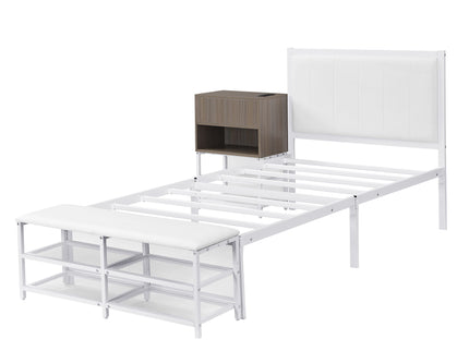 Platform Bed With 2 Tier Storage Shelves, Storage Cabinet