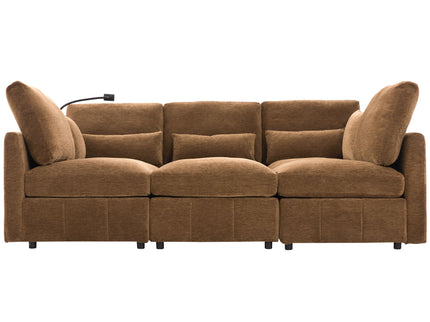 Modern Modular U-Shaped Sofa Bed With Movable Ottoman, USB Ports, Phone Holder