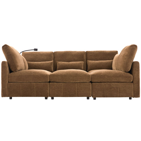 Modern Modular U-Shaped Sofa Bed With Movable Ottoman, USB Ports, Phone Holder