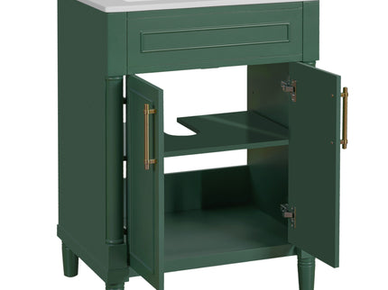 Bathroom Vanity With Integrated Sink, 2 Door Cabinet, Single Sink For Small To Medium Bathrooms