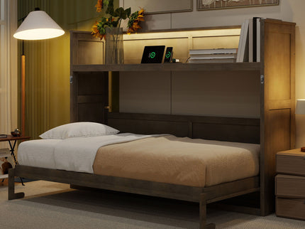 Murphy Bed With Desk, LED Light And USB Charging Station