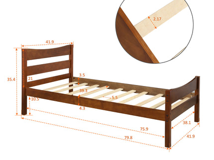 Twin Size Platform Bed With Headboard And Wooden Slat Support