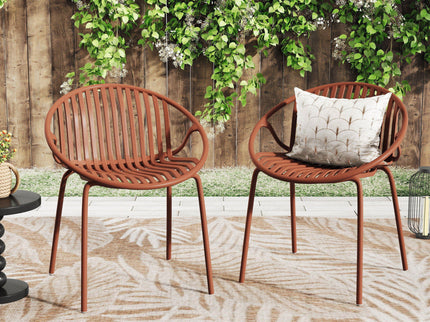 Stackable Outdoor Chairs With Breathable Plastic Backrest (Set of 2)