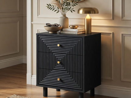 3 Drawer Nightstand - Black - Wood