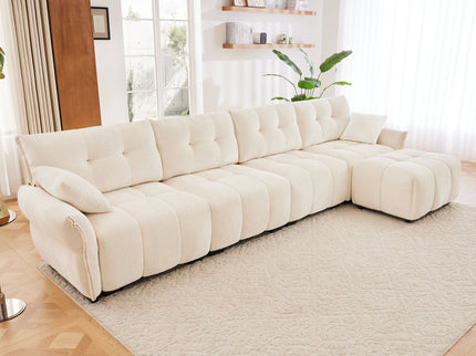 Sofa Set With Ottoman And Pillows, Textured, High Resilience Cushions