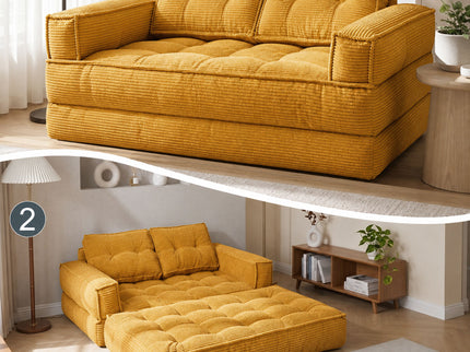 2 Seater Modular Corduroy Sofa With Chaise Lounge For Living Room