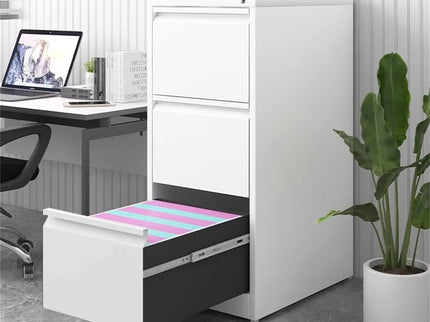 Durable Metal 3 Drawer File Cabinet With Lock For Office Storage